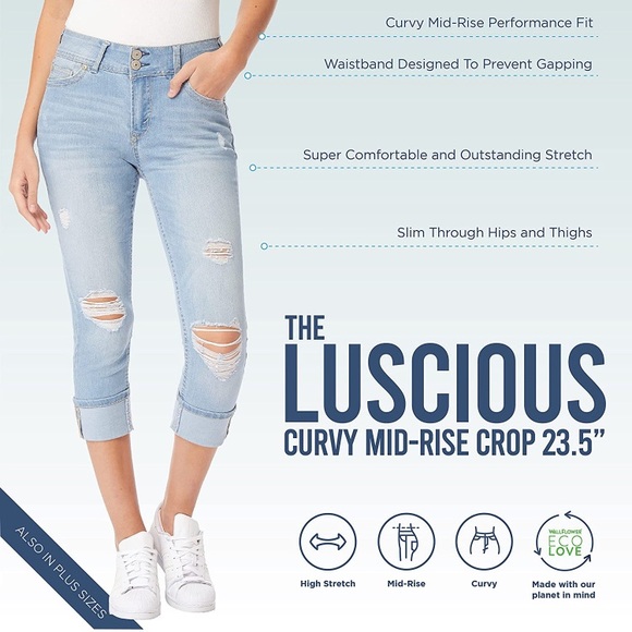 (1722) WallFlower Women's Luscious Curvy 23.5'' Crop Mid-Rise Insta Stretch 18W - Picture 6 of 8